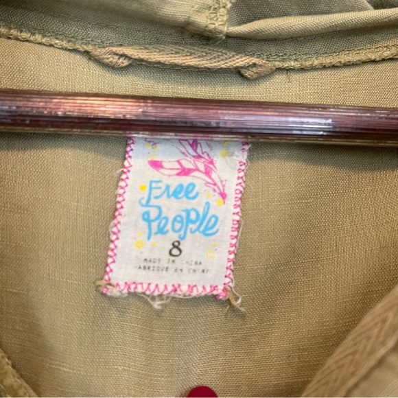 Women’s Free People Vintage Hooded Jacket Short Sleeve Drawstring Size 8 Green - Picture 4 of 11